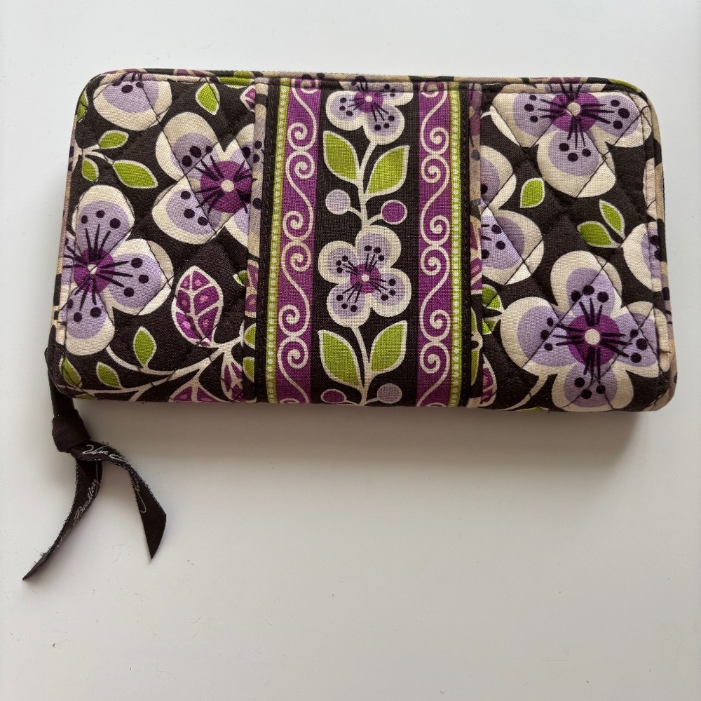Vera Bradley Floral Quilted Zip-Around Wallet – Purple & Green Accents